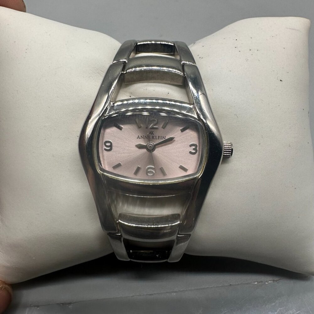 3/$30 Anne Klein Watch Women Pink Dial Silver Tone Bracelet Band 5.75"